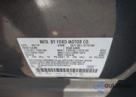 2020 Ford Explorer Xlt z USA, uszkodzony, nr VIN 1FMSK7DH1LGA76622